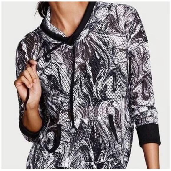 Victoria Sport Victoria's Secret Women's Black/White Swirl Mesh Hoodie Size L - Picture 1 of 6